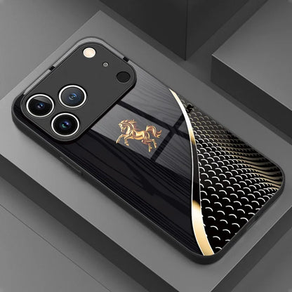 Stylish Golden Horse Tempered Glass Phone Case For iPhone 17 16 Pro 16E 15 14 13 12 11 Pro Max 17 Air X XR XS 7 8 Plus Cover