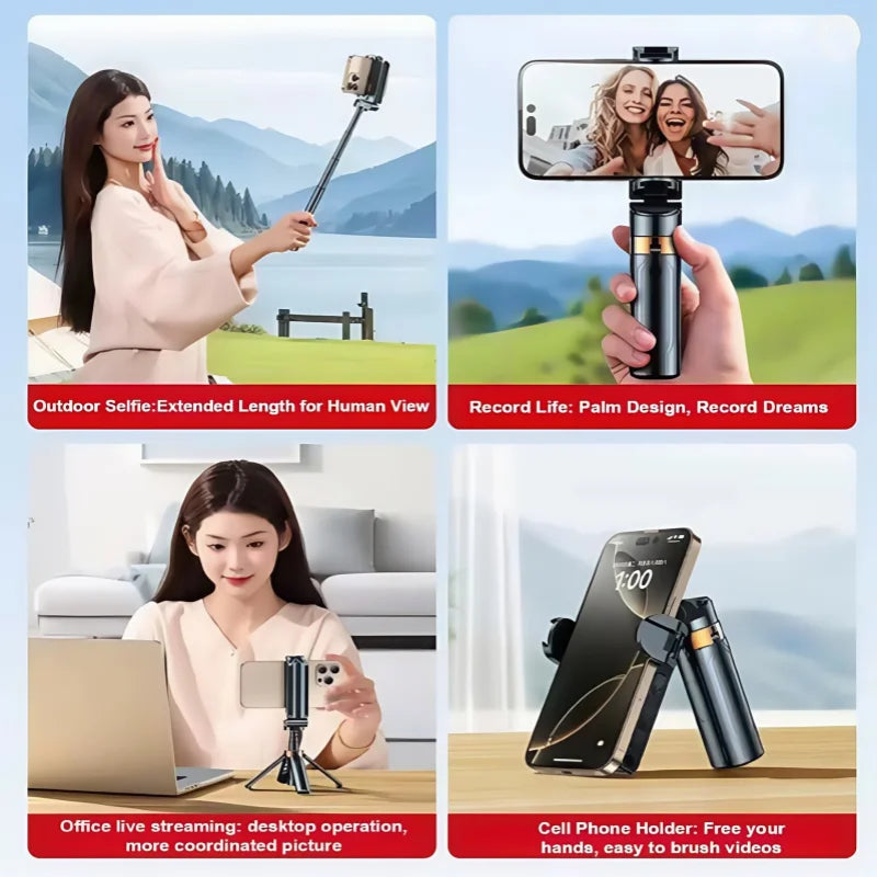 Portable mini Selfie Stick, Mobile Phone Stand, Shooting assistant, Multi-Functional Integrated Design, Bluetooth Remote Control