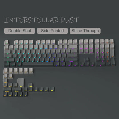 Gradient Gray Double Shot RGB Backlit Keycaps OEM Profile 135+ Keys Side Printed PBT Keycaps for Cherry MX Switches Keyboards