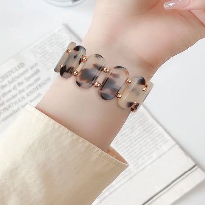Resin Band for Apple Watch Strap 44mm 40mm 45mm 49mm 46mm 42mm 41mm Elastic Ring Strap Metal Bead for iWatch 11 10 9 8 7 6 5 SE