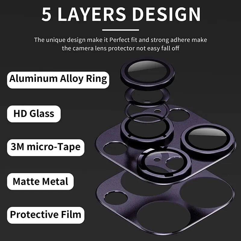 Tempered Glass Metal Camera Lens Protector for Apple iPhone 14 15 16 17 Pro Max Easy Install Camera Lens Protector Case