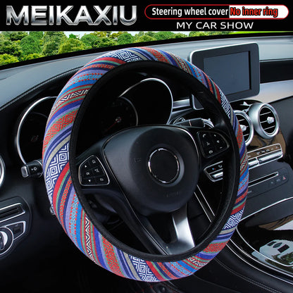 38CM Ethnic Bohemian Style Fabric Car Steering Wheel Cover All-Season Use No Inner Ring Automotive Decoration Accessory