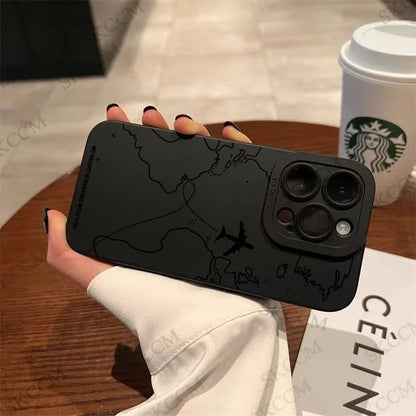 Travel-nspired Airplane Route Desian Phone Case For iPhone 17 16 15 14 13 12 11 Pro Max Mini 8 7 Plus XR XS Soft Silicone Covers
