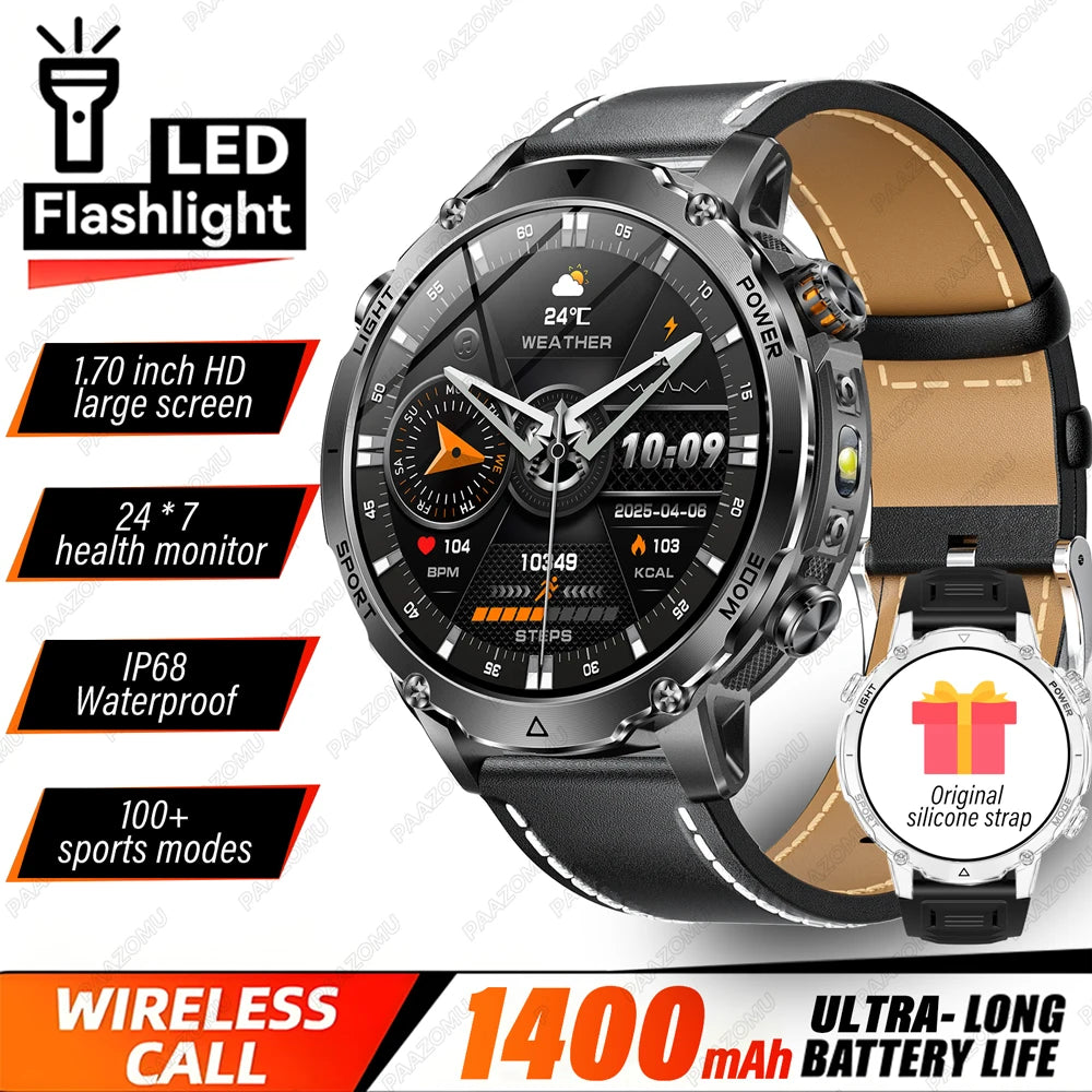 Brand+TANK Ultra 1400mAh Big Battery Smart Watch Men GPS Path Sport Flashlight BT Call Waterproof Outdoor Military Smartwatches