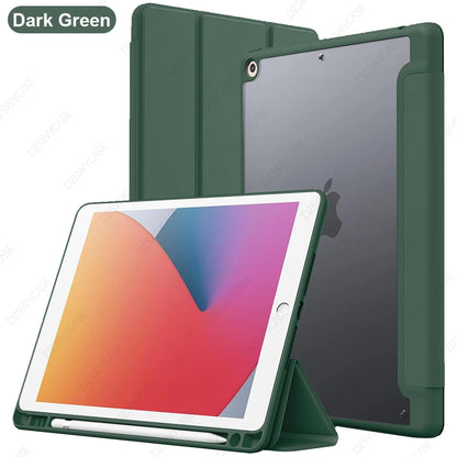 Hybrid Slim Case for iPad 9th/8th/7th Generation (2021/2020/2019)10.2 Inch with Pencil Holder Clear Transparent Back Shell Cover