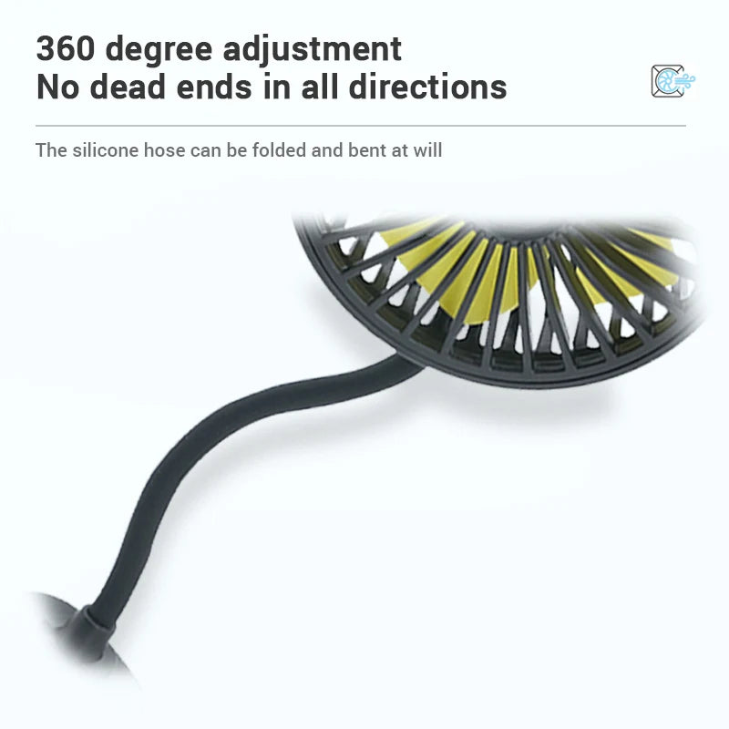 SEAMETAL Car Electric Fan Strong Wind 3-Speed Cooling Fan for Rear Seat Passenger Portable 360 Degree Rotatable Car Air Fan