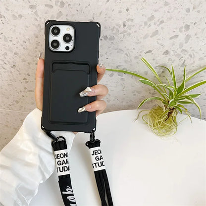 Strap Case For iPhone 17 Pro Max 16 15 14 12 11 13 Mini Plus Air Shockproof Silicone Card Slot Crossbody Necklace Lanyard Cover