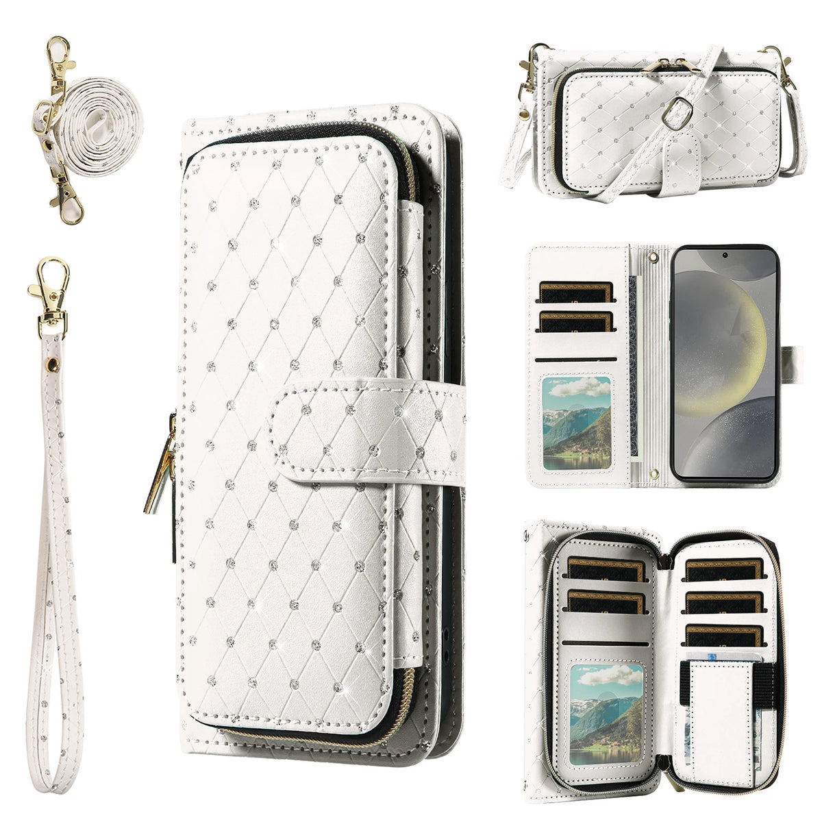 Flip Wallet Phone Case For Samsung Galaxy Z Fold 7 6 5 4 3 2 Fold7 Fold6 Fold5 Fold4 Kickstand Card Holder Strap Lanyard Cover
