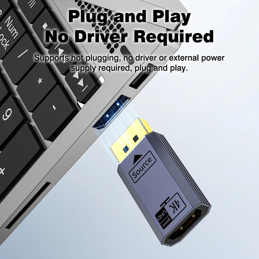 0.2m 4K 60Hz DP to HDMI Adapter Cable, Unidirectional DisplayPort 1.2 to HDMI Converter 4K30Hz 2K@144Hz 1080P, Audio Video Sync