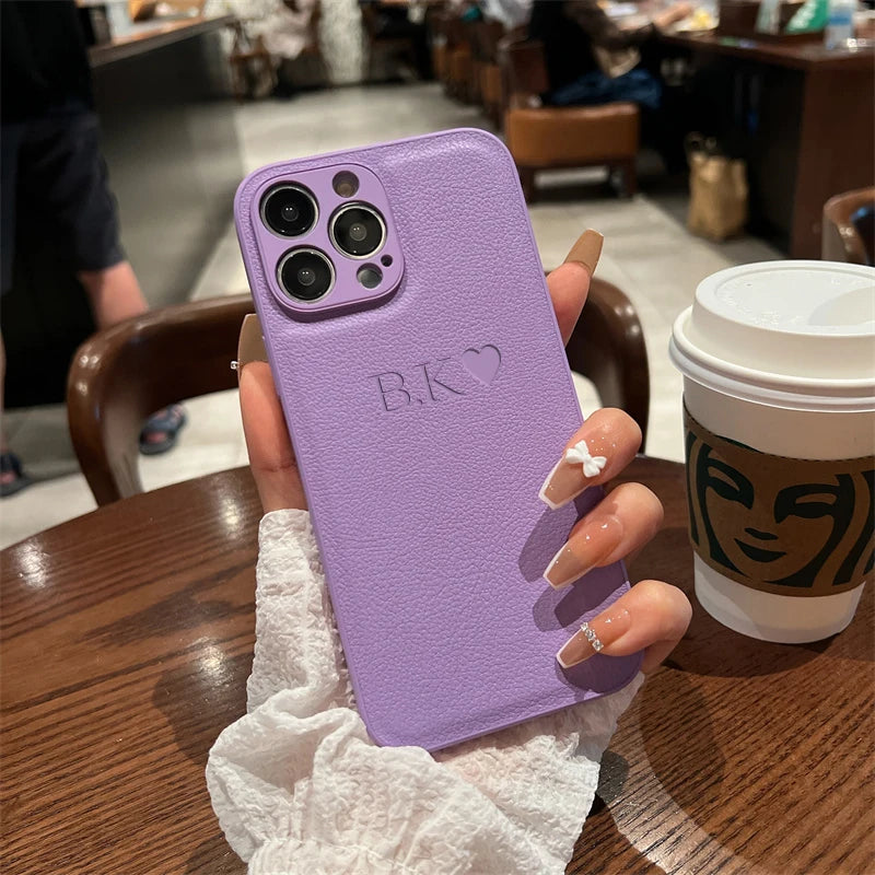 Personalised Initials Name Letters Leather Case For iPhone 12 13 11 14 15 16 17 18Pro Max 17Air Shockproof Custom Engraved Cover