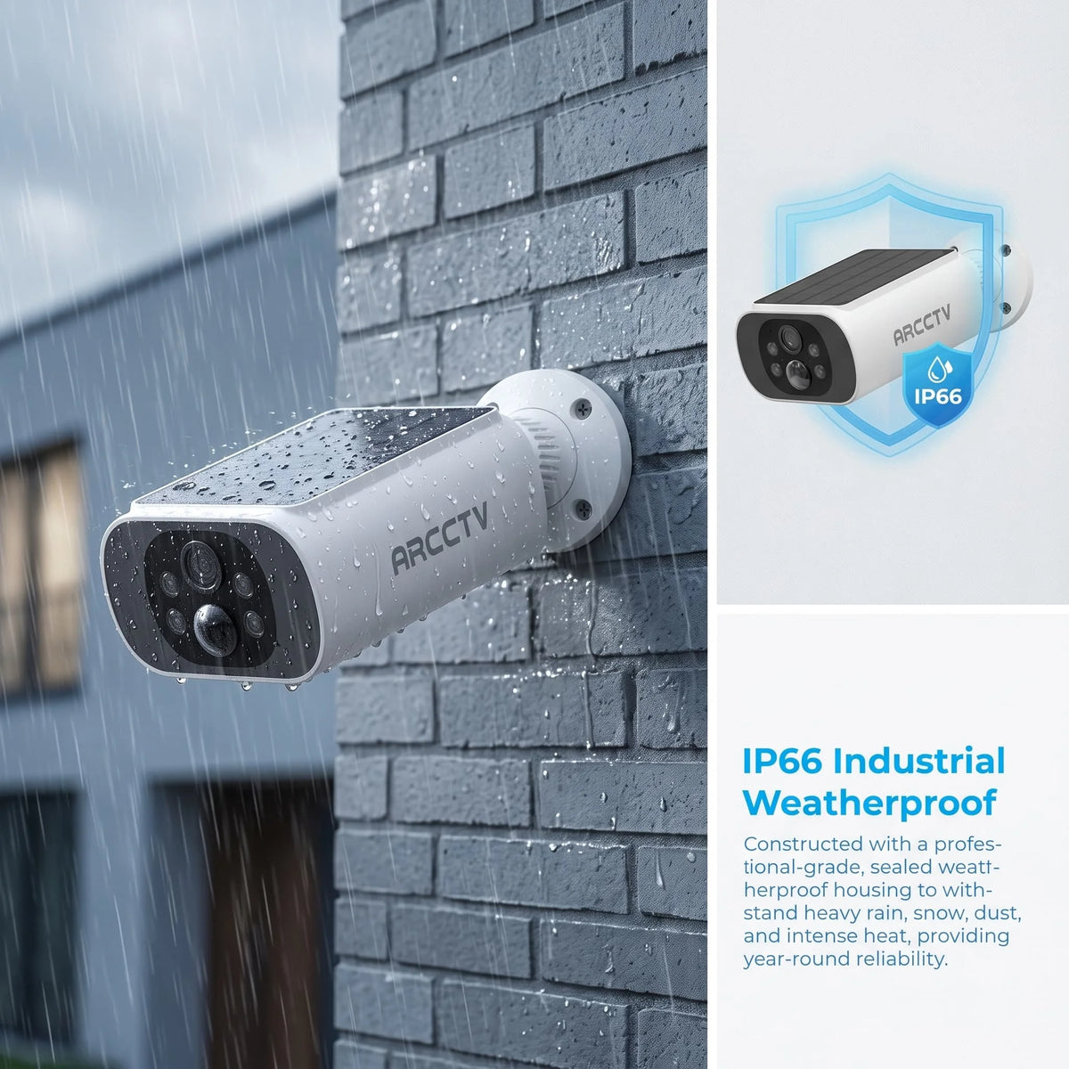 ARCCTV 2K Wireless Solar Camera Outdoor Surveillance Integrated Battery Wifi Camera Humanoid Detection Flash Alarm Night Vision