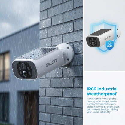 ARCCTV 2K Wireless Solar Camera Outdoor Surveillance Integrated Battery Wifi Camera Humanoid Detection Flash Alarm Night Vision