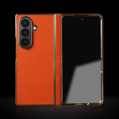 Lychee Genuine Leather Case For Samsung Galaxy Z Fold 8 6 5 4 Fold8 Ultra 8wide Fold7 Fold5 Fold6 Phone Cases Cover Funda Coque