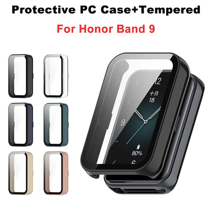 Tempered Glass + PC Case For Honor Band 9 Smart Watch All-Around Screen Protector Hard Bumper for Huawei Honor Band9 Cover