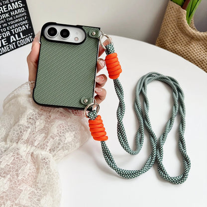 For iPhone Duo Fold Phone Case Crossbody Lanyard Solid Color Woven Case Shockproof Anti Scratch for iPhone Duo Protective Cover