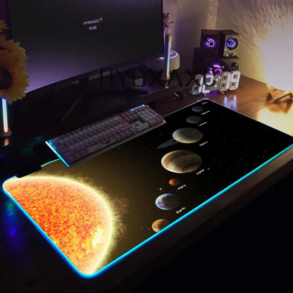 Hot Cosmos Space Solar System Planet Mouse Pad RGB Gaming Mouse Pad HD Gamer Large LED Light XXL PC Computer Carpet