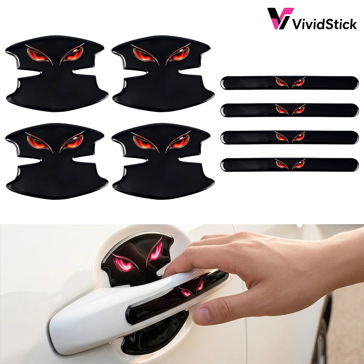 8Pcs Universal Car Door Handle Bowl Anti-Scratch Stickers Evil Eye Pattern Protector Decals For Sedan SUV Pickup Auto Accessorie