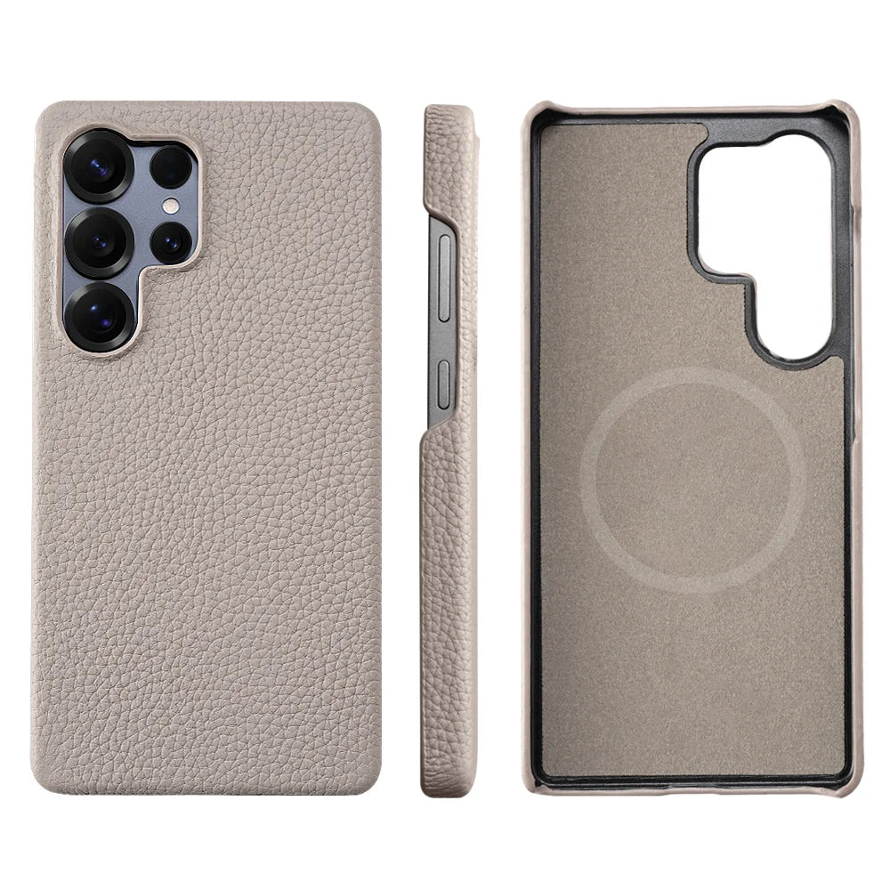 for Magsafe Case for Samsung Galaxy S26 S24 S25 Ultra Plus Natural Cowhide Leather Magnetic Protector Luxury Phone Back Cover