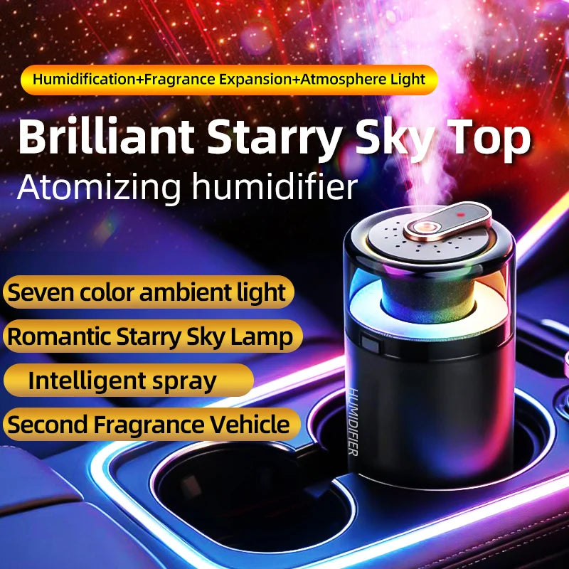 USB Starry Sky Car Humidifier & Aroma Diffuser, Mini Portable Nebulization Air Freshener with RGB Light, Fits Car, Home, Office