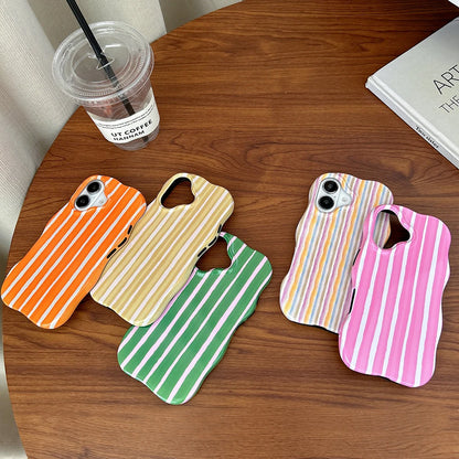 Fashion 2 in 1 Artistic Stripes Phone Case for iPhone 13 14 15 16 17 Pro Max Wave Edges Comfortable Touch Hard Slim Back Cover