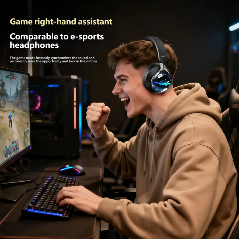 Acer Wireless Bluetooth 6.0 Headphones RGB Cool Lighting Foldable Over-Ear Headphones Stereo Effects for Travel Home Office