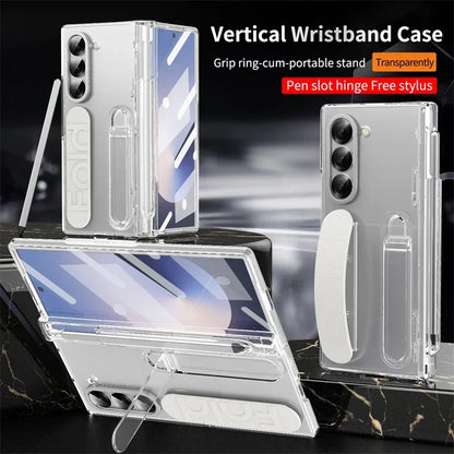Modern Wrist Band Holder Hinge Case For Samsung Z Fold 7 6 5 4 3 Wrist Band Holder Pen Slot S Pen & Screen Protector Film Cover