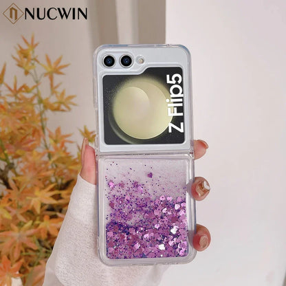 for Samsung Z Flip 8 Quicksand Love Heart Case For Samsung Galaxy Z Flip 7 6 5 4 3 Z flip 8 Glitter Fluorescence Luminous Cover
