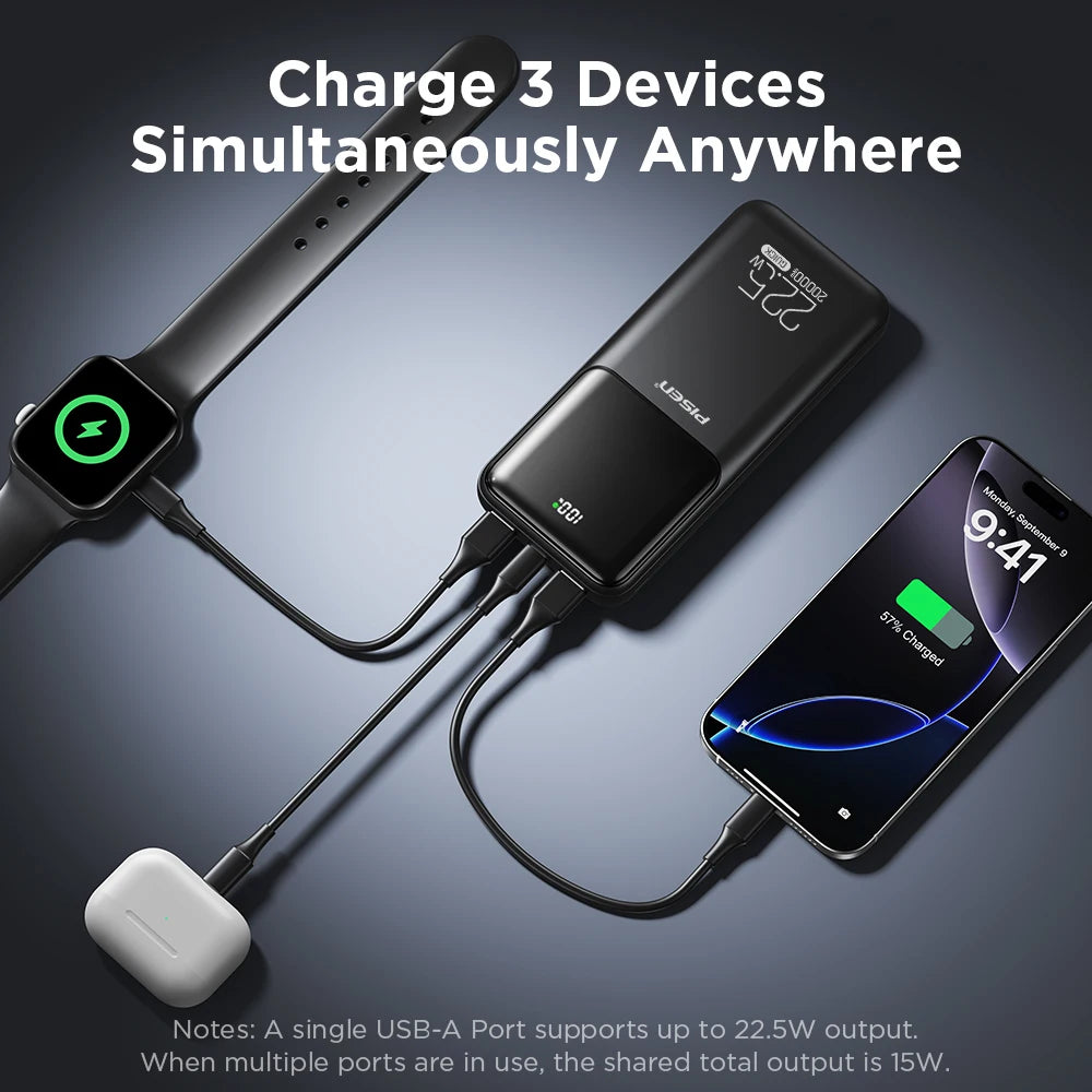 PISEN 20000mAh PD 20W Quick Power Bank SCP 22.5W Portable CCC Powerbank Fast Charging External Battery For Huawei iPhone Xiaomi