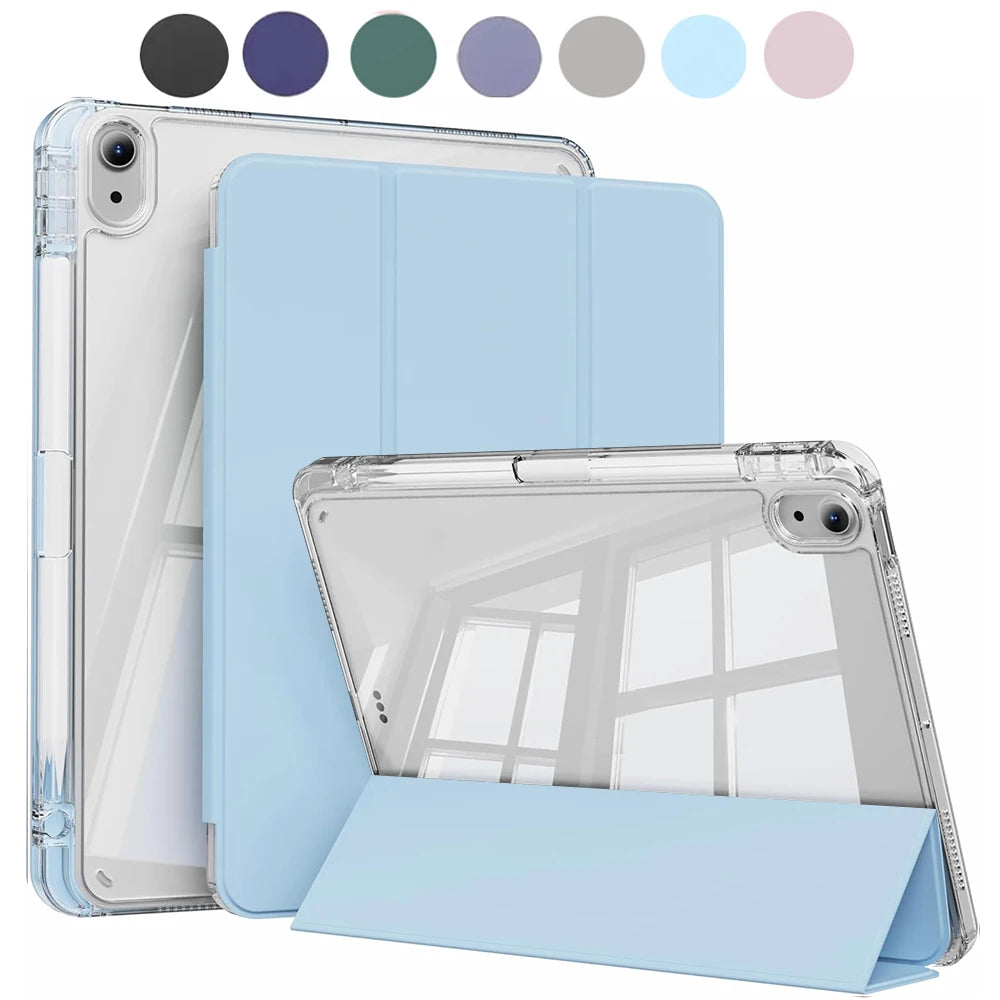 Crystal Clear Case For iPad 5 6 7 8 9 10 11 Air 11 13 inch /Mini 6th 7th gen /Pro 11 12.9 (3rd/4th/5th/6th gen) with pen holder