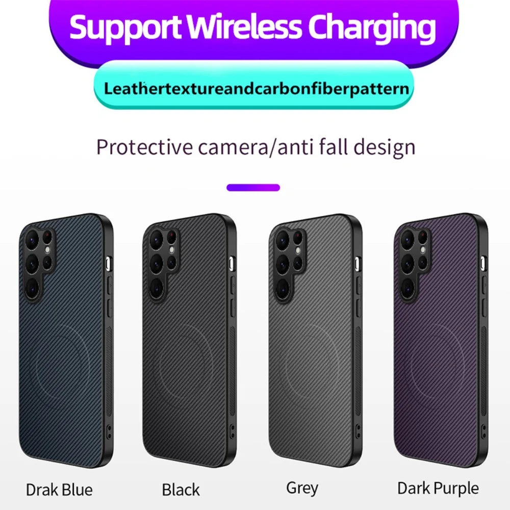 Luxury Matte Carbon Fiber Magnetic For Magsafe Armor Phone Case Samsung S26 Ultra S25 S24 FE S23 S22 Plus S21 S20 FE A56 A36 A26