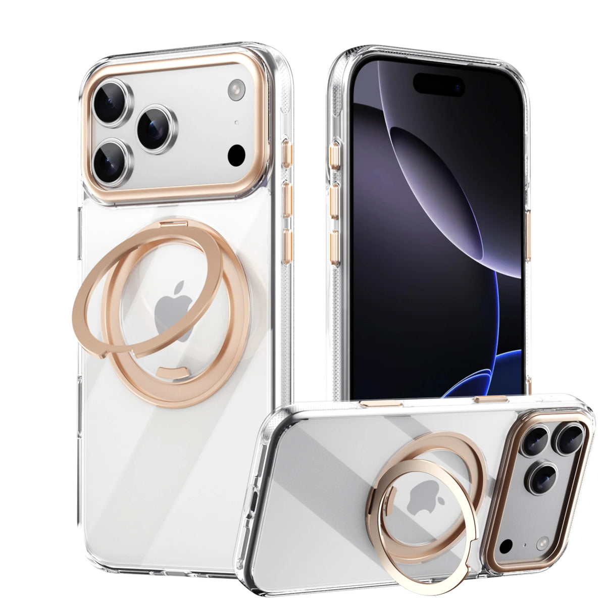 Transparent Magnetic Case for iPhone 17 Air 16 Plus 15 14 13 18 17 Pro Max 16e 360° Rotating Ring Holder Kickstand Cover LMD003