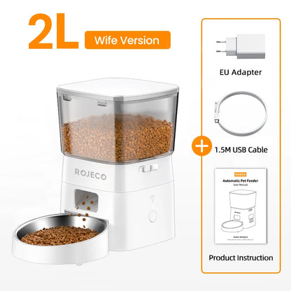 ROJECO 2L Automatic WIFI Cat Feeder Smart Pet Food Dispenser For Dry Food Dogs Kibble Dispenser With Remote Control Accessories