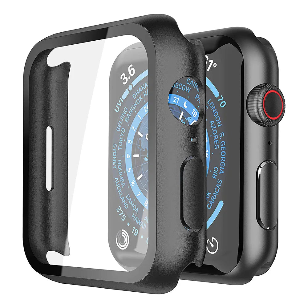 Tempered Glass+Case for Apple Watch Ultra 4 3 2 49 45 41 40 44 42 46mm PC Bumper Protector cover For iWatch 12 11 10 SE 9 8 7 6