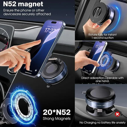 Magnetic Suction Cup Phone Mount for Magsafe 360° Adjustable Magnetic Car Phone Holder Pocket Size Foldable Car Mount