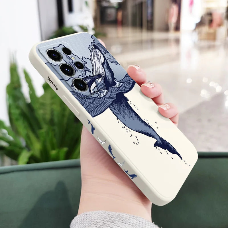 Whale Jumping Phone Case For Samsung Galaxy S25FE  S24 S23 S22 S21 S20 S10 S10E S9 Ultra Plus FE Note 20 Ultra 10 9 Plus Cover