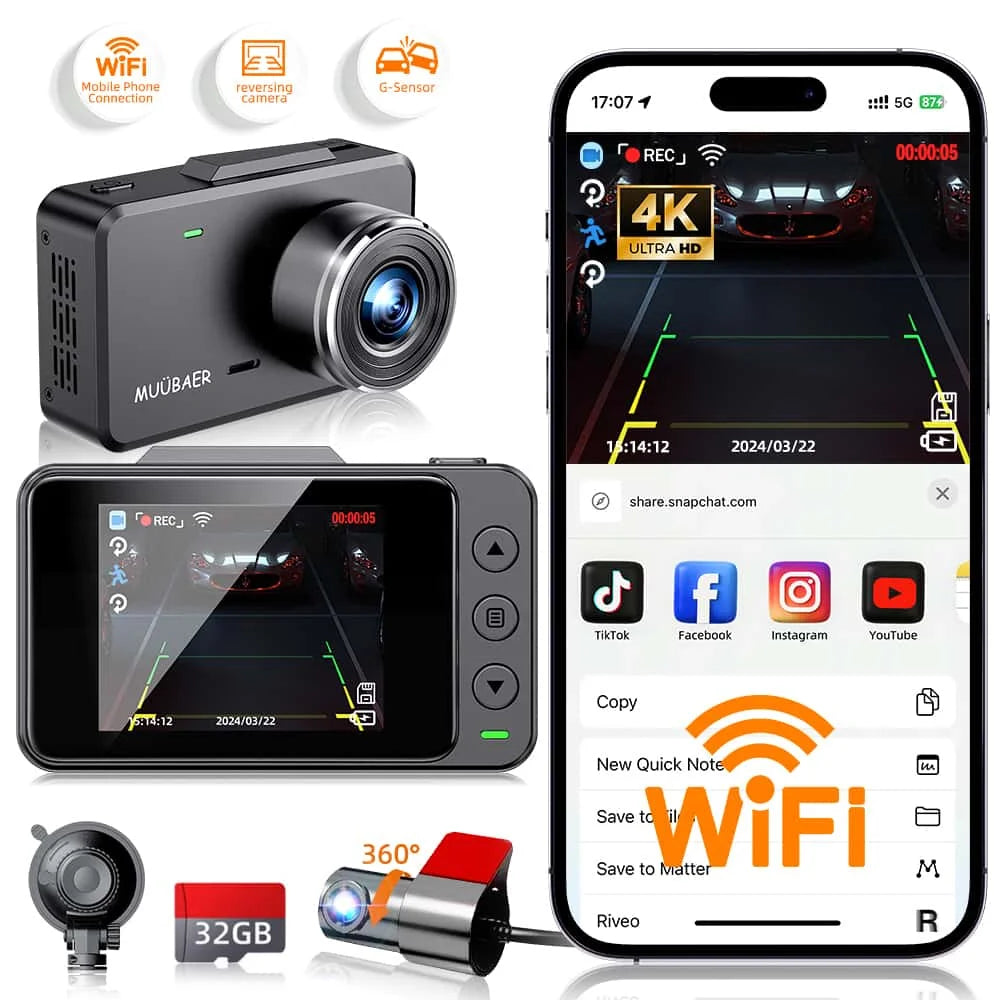 3 Channel Car DVR UHD 4K Dash Cam Three Way Camera DVRs Recorder Video Registrator Dashcam Camcorder Wiht 32G Card-Gift
