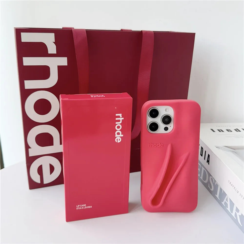 With Box Rhode Bag Fashion Phone Case for iPhone 16E 17 Air 16 15 14 13 12 11 Pro Max Plus Lip Gloss Portable Stand Cover Funda