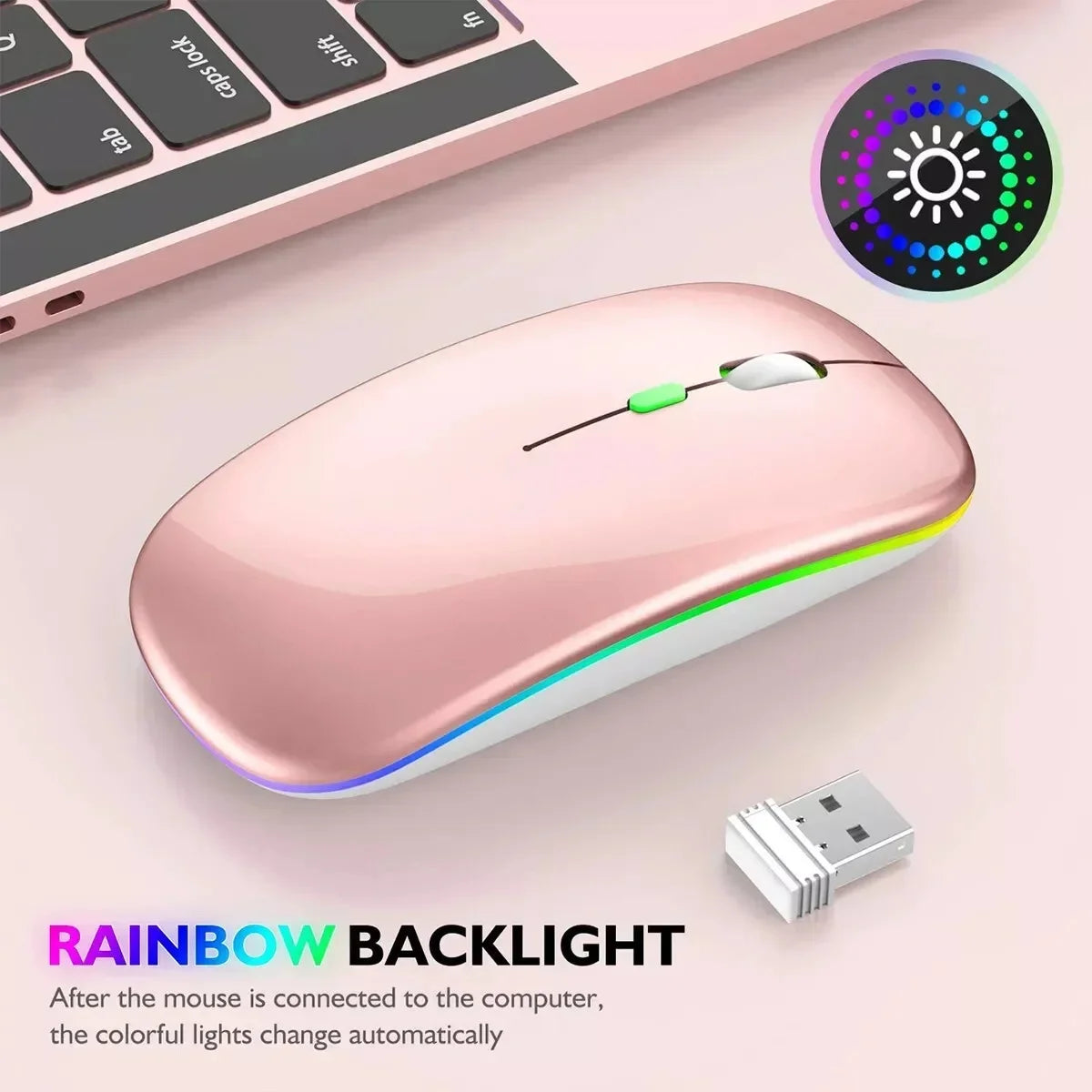 Rechargeable Bluetooth-compatible Wireless Mouse with 2.4G USB RGB Mouse for Computer Laptop Tablet PC Macbook Gaming Mouse Game
