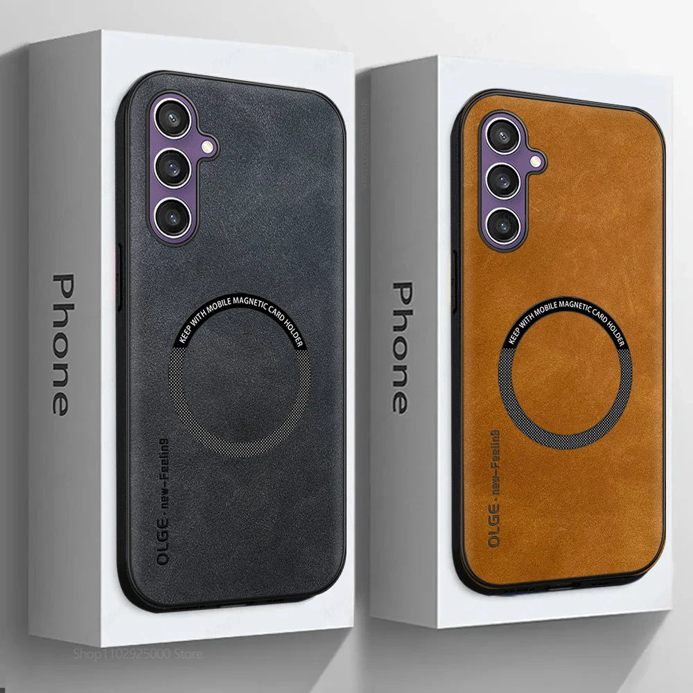 Luxury Leather For Magsafe Magnetic Wireless Charging Phone Case For Samsung Galaxy S26 S25 S24 S23 S22 Ultra Plus Back Cover