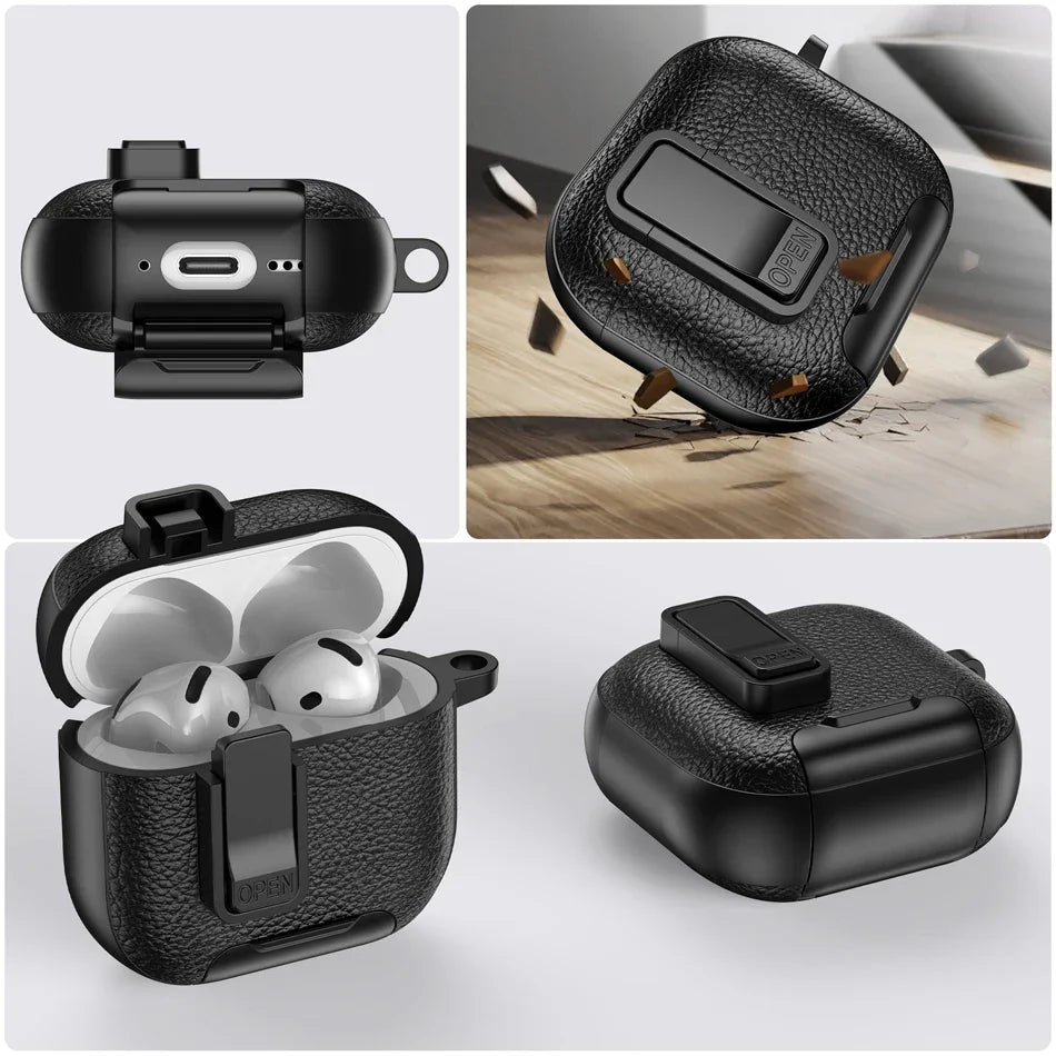 with Carabiner Lock Phone Stand Protective Case for Airpods 4 3 2 1 Pro Cover Cases Shockproof Sleeve for Airpods Pro 1 2 3 4th