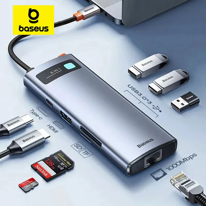 Baseus 4K 60Hz USB C Hub Type C to HDMI SD TF Ethernet Port PD 100W Fast Charging USB 3.0 Adapter for Macbook Laptop Tablet HUB