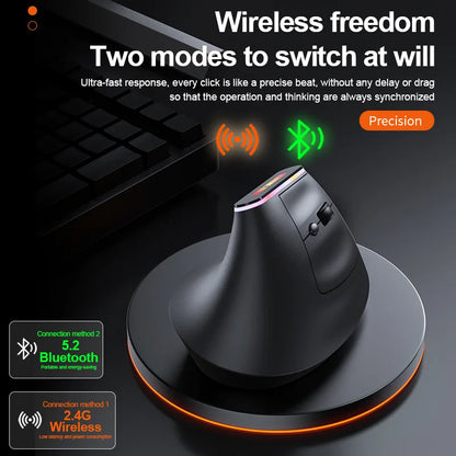 Portable Vertical Wireless Mouse Rechargeable 2.4G Bluetooth DPI Adjustable Low-noise Buttons Ergonomic Mouse for Desktop Laptop
