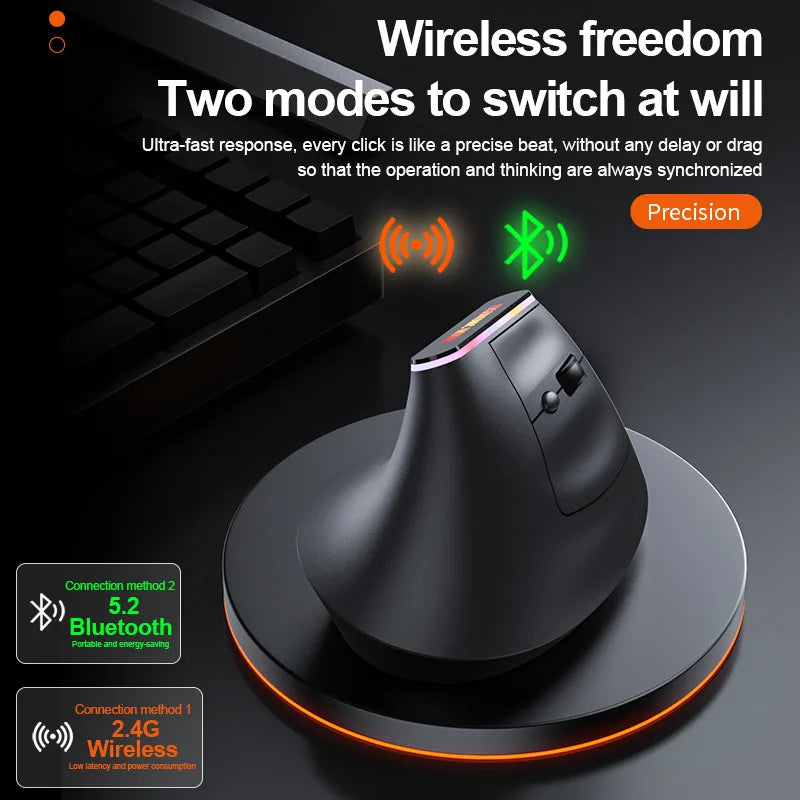 Portable Vertical Wireless Mouse Rechargeable 2.4G Bluetooth DPI Adjustable Low-noise Buttons Ergonomic Mouse for Desktop Laptop