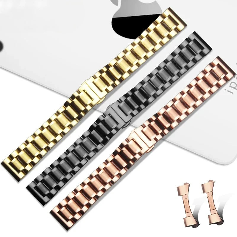 Curved Solid stainless steel strap men women Universal Metal chain 18 19 20mm 21mm 22mm 23mm 24mm rose gold watch band bracelet