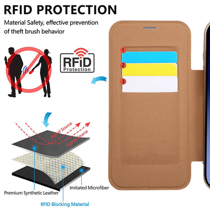 360 Rotating Bracket Magnetic Leather Case for IPhone 17 Pro Max 16 Plus 15 14 Shockproof Comfortable Grip RFID Bag Book Cover