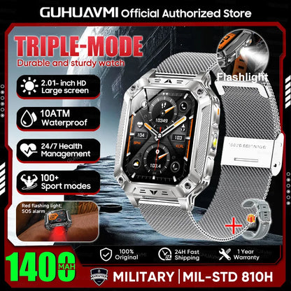 2026 New 1400mAh Large Battery Military Outdoor 2.01 inches Smart watch Men 10ATM Waterproof Bluetooth Call Sports Smart Watch