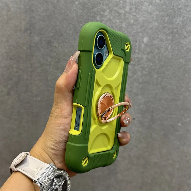 Luxury Heavy Duty Ring Holder Lanyard Case for iPhone 17 18 ProMax PC TPU Armor Cover for iPhone 11 12 13 14 15 16 Pro Max Plus