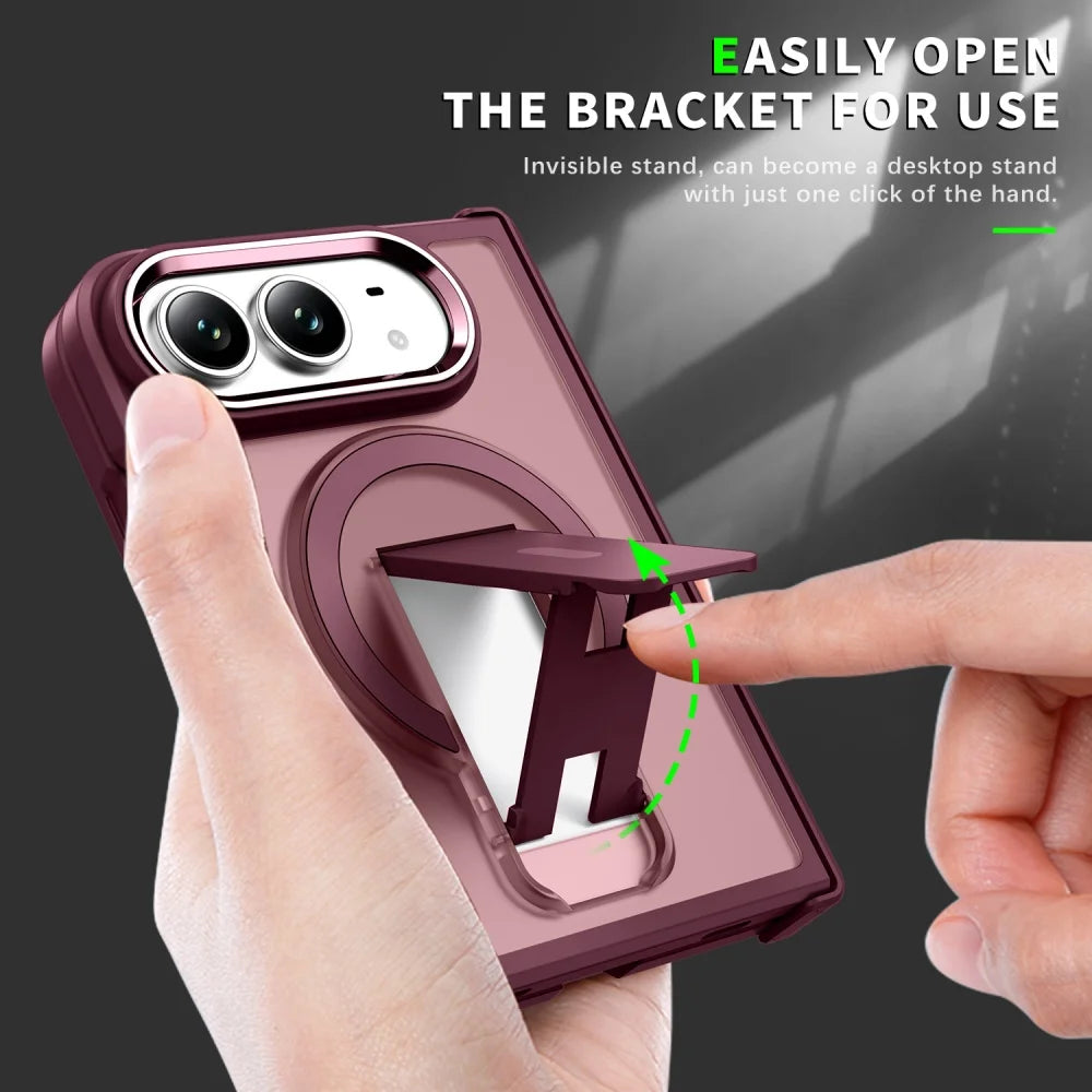 Matte Translucent For Magsafe Magnetic Phone Case For iPhone Duo Hinge Protection Stand Holder Shockproof Slim PC Back Cover