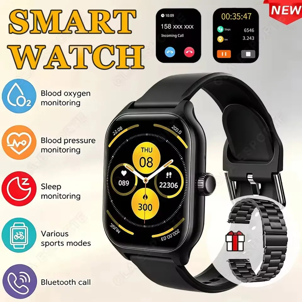 Smart watch with full touch screen, call, message reminder, music control and other functions, compatible with iPhone/android mo