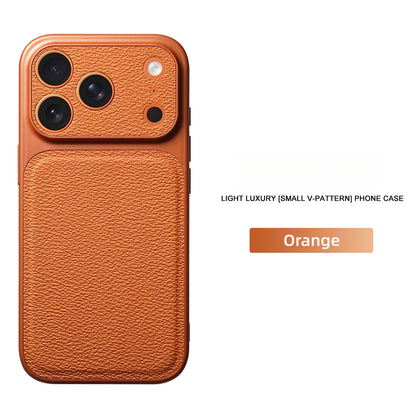 Solid Color Lychee Grain Leather Phone Case, Anti-Scratch & Shockproof Protective Cover for iPhone 17 Pro Max  16 15 14 13 Air